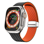 สายรัดนาฬิกาหัวเข็มขัดแม่เหล็กสีเงินลายคาร์บอนไฟเบอร์ สำหรับ Apple Watch Series 9 ขนาด 45 มม., สำหรับ Apple Watch Series 9 ขนาด 41 มม., สำหรับ Apple Watch Ultra ขนาด 49 มม.