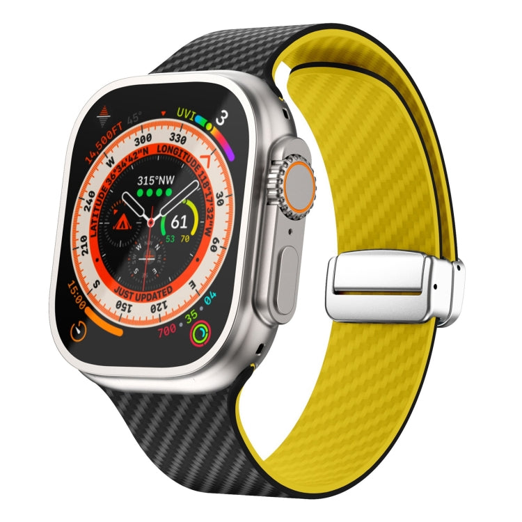 สายรัดนาฬิกาหัวเข็มขัดแม่เหล็กสีเงินลายคาร์บอนไฟเบอร์ สำหรับ Apple Watch Series 9 ขนาด 45 มม., สำหรับ Apple Watch Series 9 ขนาด 41 มม., สำหรับ Apple Watch Ultra ขนาด 49 มม.