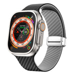 สายรัดนาฬิกาหัวเข็มขัดแม่เหล็กสีเงินลายคาร์บอนไฟเบอร์ สำหรับ Apple Watch Series 9 ขนาด 45 มม., สำหรับ Apple Watch Series 9 ขนาด 41 มม., สำหรับ Apple Watch Ultra ขนาด 49 มม.
