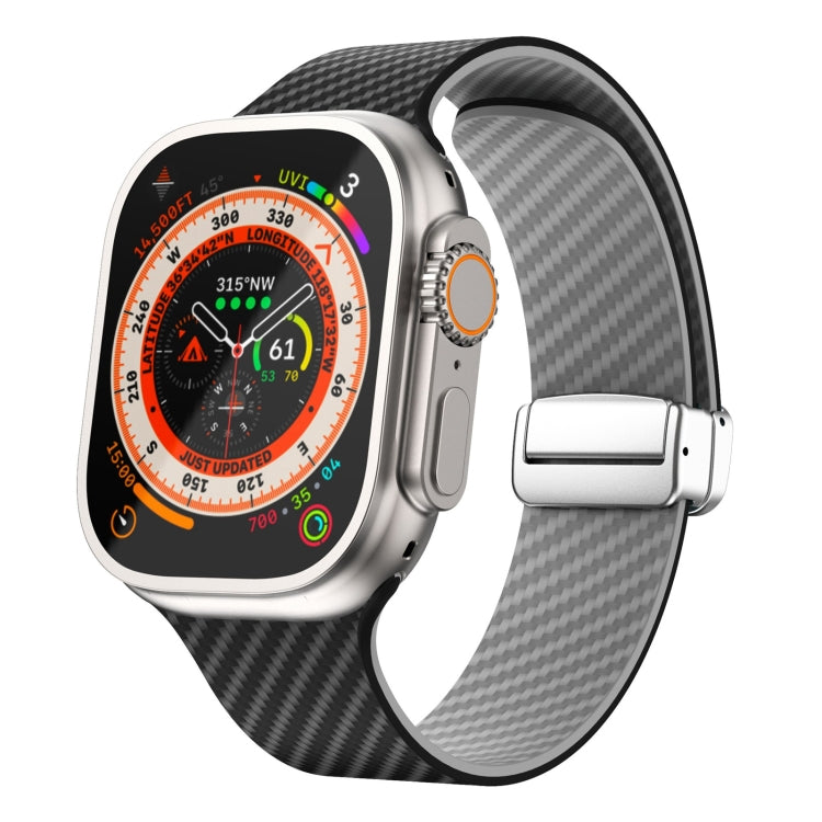 สายรัดนาฬิกาหัวเข็มขัดแม่เหล็กสีเงินลายคาร์บอนไฟเบอร์ สำหรับ Apple Watch Series 9 ขนาด 45 มม., สำหรับ Apple Watch Series 9 ขนาด 41 มม., สำหรับ Apple Watch Ultra ขนาด 49 มม.