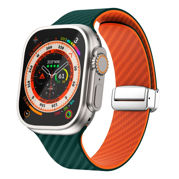 สายรัดนาฬิกาหัวเข็มขัดแม่เหล็กสีเงินลายคาร์บอนไฟเบอร์ สำหรับ Apple Watch Series 9 ขนาด 45 มม., สำหรับ Apple Watch Series 9 ขนาด 41 มม., สำหรับ Apple Watch Ultra ขนาด 49 มม.