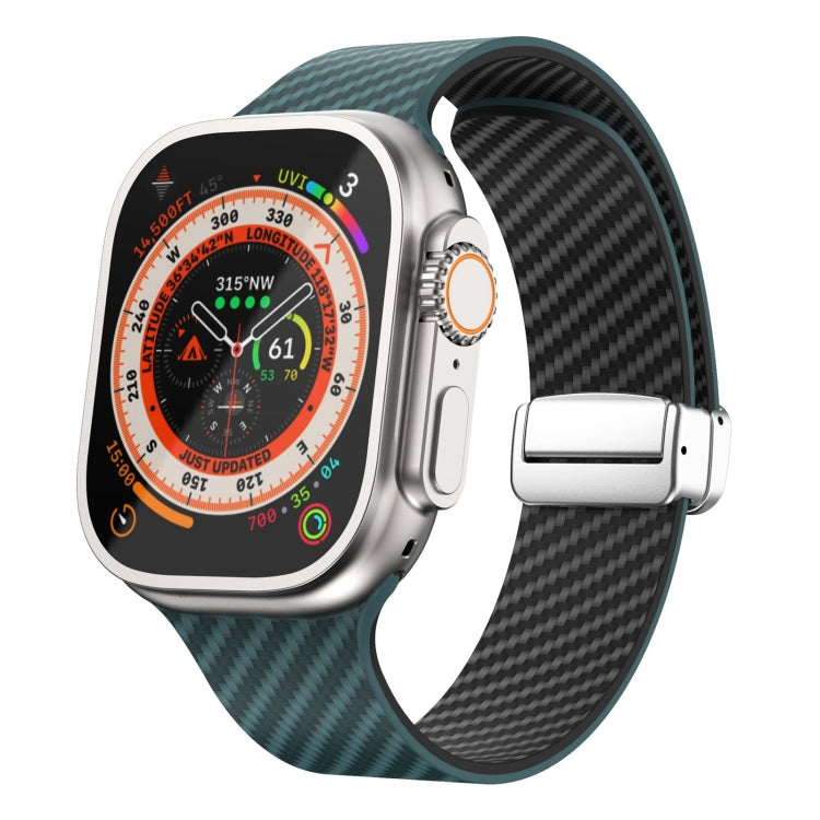 สายรัดนาฬิกาหัวเข็มขัดแม่เหล็กสีเงินลายคาร์บอนไฟเบอร์ สำหรับ Apple Watch Series 9 ขนาด 45 มม., สำหรับ Apple Watch Series 9 ขนาด 41 มม., สำหรับ Apple Watch Ultra ขนาด 49 มม.