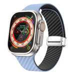 สายรัดนาฬิกาหัวเข็มขัดแม่เหล็กสีเงินลายคาร์บอนไฟเบอร์ สำหรับ Apple Watch Series 9 ขนาด 45 มม., สำหรับ Apple Watch Series 9 ขนาด 41 มม., สำหรับ Apple Watch Ultra ขนาด 49 มม.