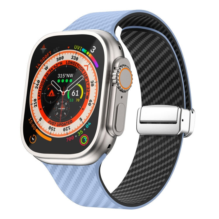 สายรัดนาฬิกาหัวเข็มขัดแม่เหล็กสีเงินลายคาร์บอนไฟเบอร์ สำหรับ Apple Watch Series 9 ขนาด 45 มม., สำหรับ Apple Watch Series 9 ขนาด 41 มม., สำหรับ Apple Watch Ultra ขนาด 49 มม.