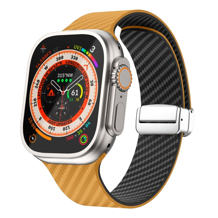 สายรัดนาฬิกาหัวเข็มขัดแม่เหล็กสีเงินลายคาร์บอนไฟเบอร์ สำหรับ Apple Watch Series 9 ขนาด 45 มม., สำหรับ Apple Watch Series 9 ขนาด 41 มม., สำหรับ Apple Watch Ultra ขนาด 49 มม.