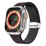 สายรัดนาฬิกาหัวเข็มขัดแม่เหล็กสีเงินลายคาร์บอนไฟเบอร์ สำหรับ Apple Watch Series 9 ขนาด 45 มม., สำหรับ Apple Watch Series 9 ขนาด 41 มม., สำหรับ Apple Watch Ultra ขนาด 49 มม.