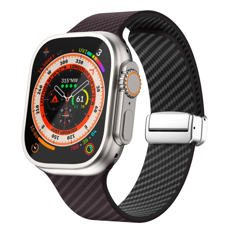 สายรัดนาฬิกาหัวเข็มขัดแม่เหล็กสีเงินลายคาร์บอนไฟเบอร์ สำหรับ Apple Watch Series 9 ขนาด 45 มม., สำหรับ Apple Watch Series 9 ขนาด 41 มม., สำหรับ Apple Watch Ultra ขนาด 49 มม.