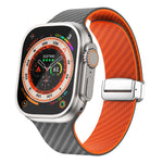 สายรัดนาฬิกาหัวเข็มขัดแม่เหล็กสีเงินลายคาร์บอนไฟเบอร์ สำหรับ Apple Watch Series 9 ขนาด 45 มม., สำหรับ Apple Watch Series 9 ขนาด 41 มม., สำหรับ Apple Watch Ultra ขนาด 49 มม.
