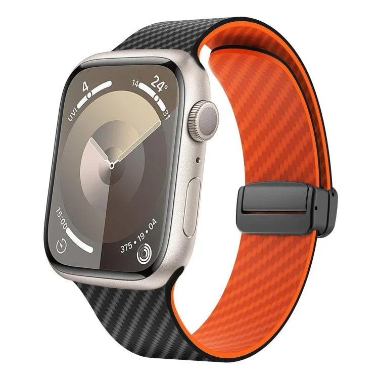 สายรัดนาฬิกาหัวเข็มขัดแม่เหล็กคาร์บอนไฟเบอร์สีดำ สำหรับ Apple Watch 42mm, สำหรับ Apple Watch 38mm