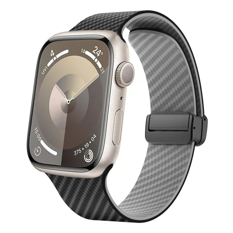 สายรัดนาฬิกาหัวเข็มขัดแม่เหล็กคาร์บอนไฟเบอร์สีดำ สำหรับ Apple Watch 42mm, สำหรับ Apple Watch 38mm