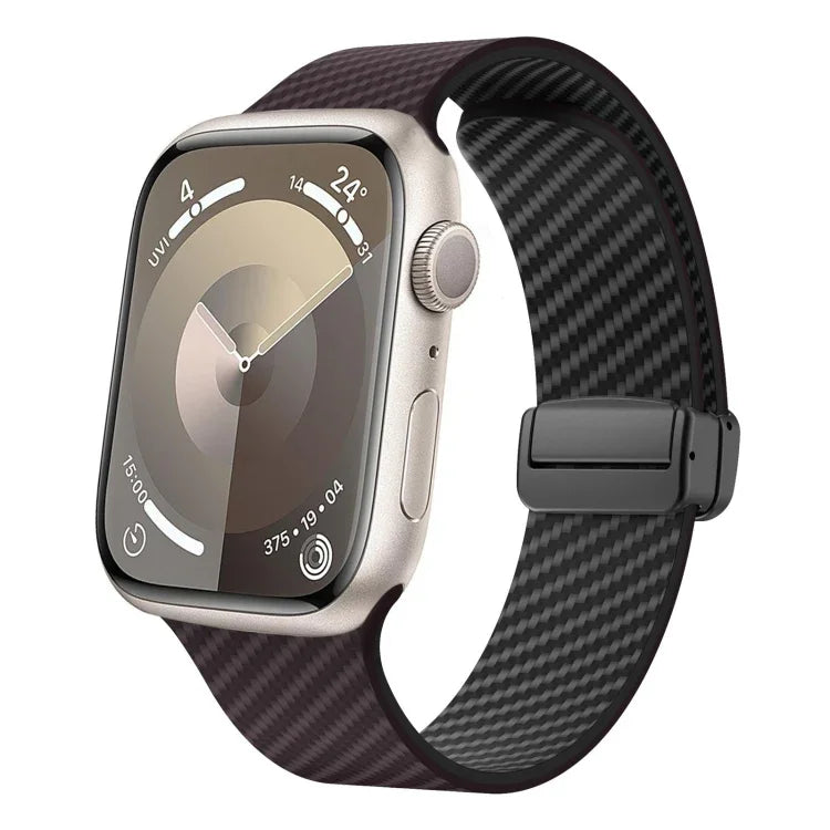 สายรัดนาฬิกาหัวเข็มขัดแม่เหล็กคาร์บอนไฟเบอร์สีดำ สำหรับ Apple Watch 42mm, สำหรับ Apple Watch 38mm