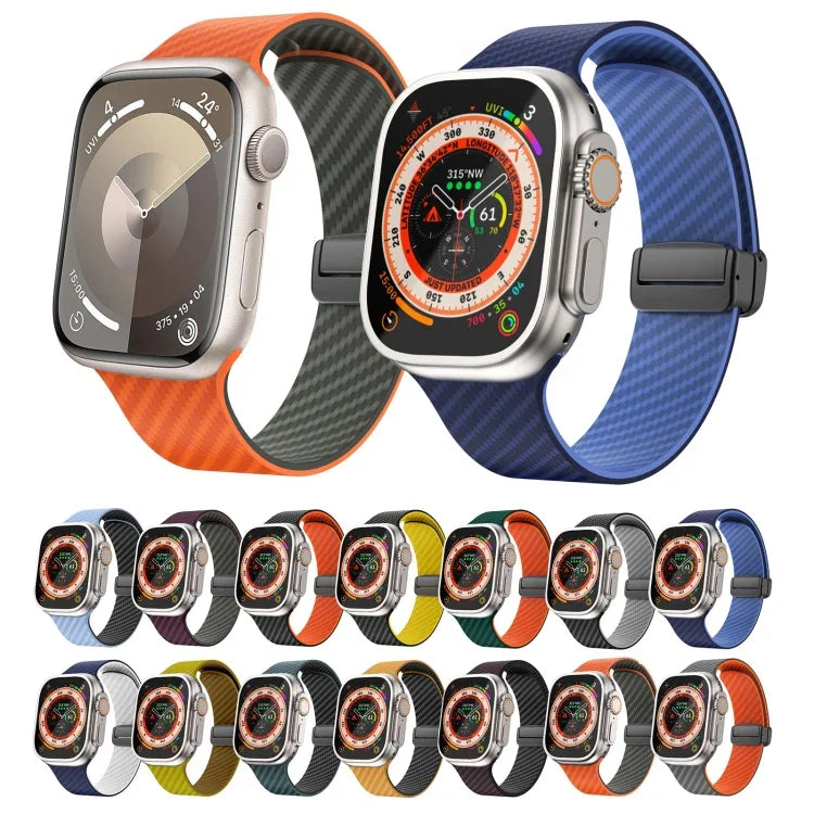 สายรัดนาฬิกาหัวเข็มขัดแม่เหล็กคาร์บอนไฟเบอร์สีดำ สำหรับ Apple Watch 42mm, สำหรับ Apple Watch 38mm