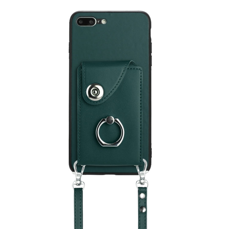 เคสโทรศัพท์แบบกระเป๋าใส่บัตรพร้อมที่ยึดแหวนและสายคล้องยาว สำหรับ iPhone 8 Plus / 7 Plus