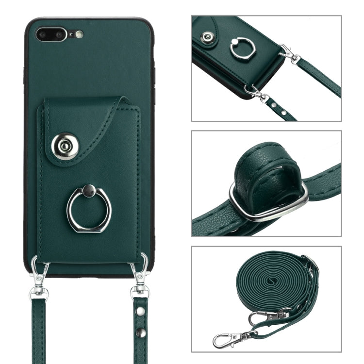 เคสโทรศัพท์แบบกระเป๋าใส่บัตรพร้อมที่ยึดแหวนและสายคล้องยาว สำหรับ iPhone 8 Plus / 7 Plus