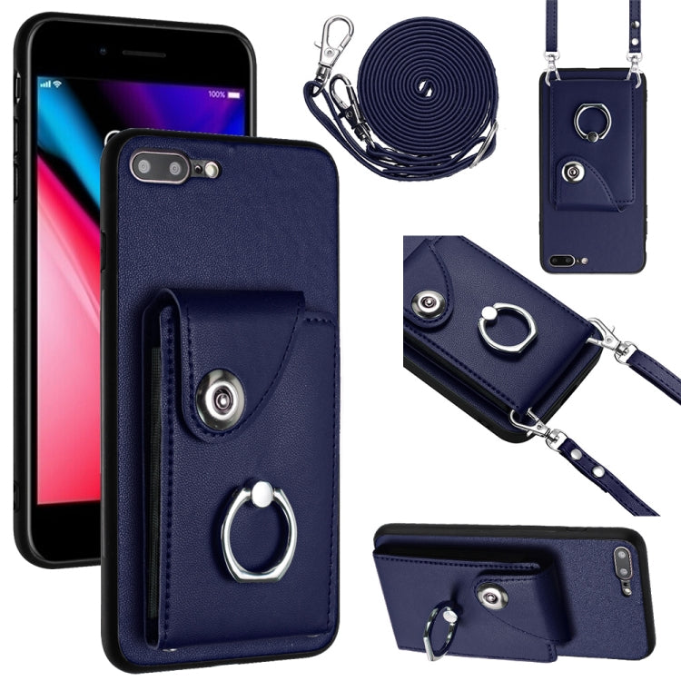เคสโทรศัพท์แบบกระเป๋าใส่บัตรพร้อมที่ยึดแหวนและสายคล้องยาว สำหรับ iPhone 8 Plus / 7 Plus
