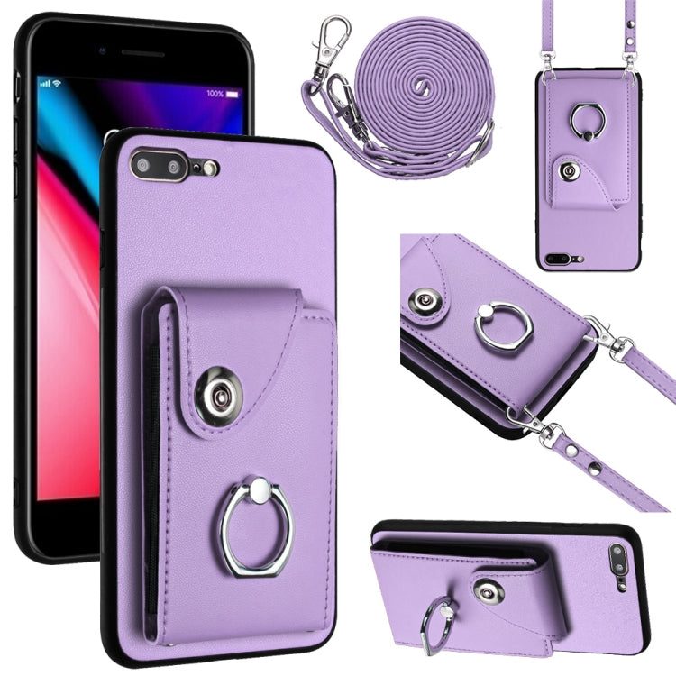 เคสโทรศัพท์แบบกระเป๋าใส่บัตรพร้อมที่ยึดแหวนและสายคล้องยาว สำหรับ iPhone 8 Plus / 7 Plus