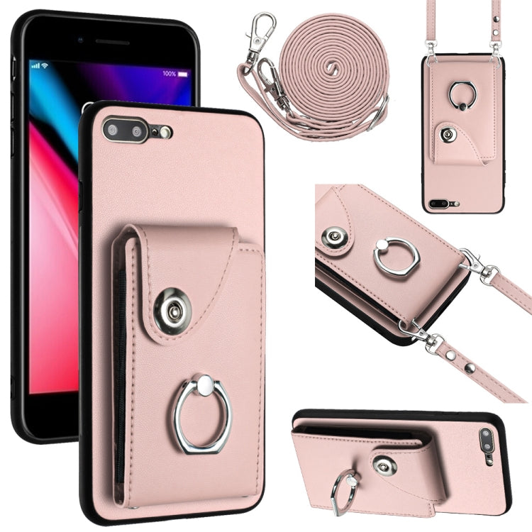 เคสโทรศัพท์แบบกระเป๋าใส่บัตรพร้อมที่ยึดแหวนและสายคล้องยาว สำหรับ iPhone 8 Plus / 7 Plus