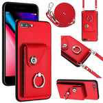 เคสโทรศัพท์แบบกระเป๋าใส่บัตรพร้อมที่ยึดแหวนและสายคล้องยาว สำหรับ iPhone 8 Plus / 7 Plus