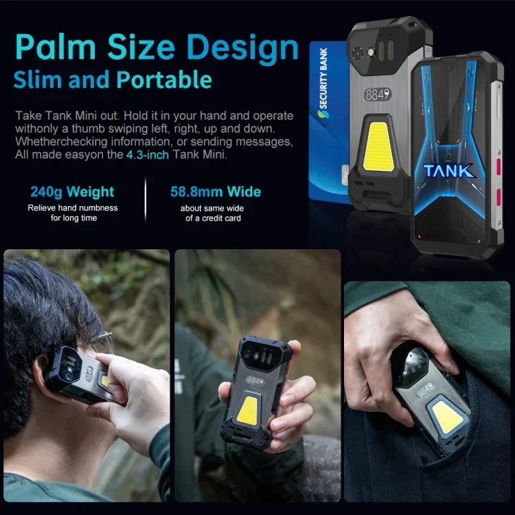 Unihertz Tank mini 1 / 8849, กล้อง 100MP, 4.3 นิ้ว Android 13 Helio G99 Octa Core, เครือข่าย: 4G, Tank mini 1 8GB+256GB