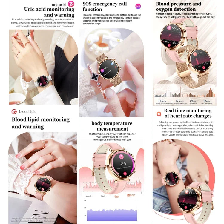 T86 นาฬิกาอัจฉริยะสุขภาพผู้หญิง 1.27 นิ้ว รองรับการโทร Bluetooth / วงรอบประจำเดือน / อัตราการเต้นของหัวใจ / ความดันโลหิต / น้ำตาลในเลือด / ปุ่ม SOS