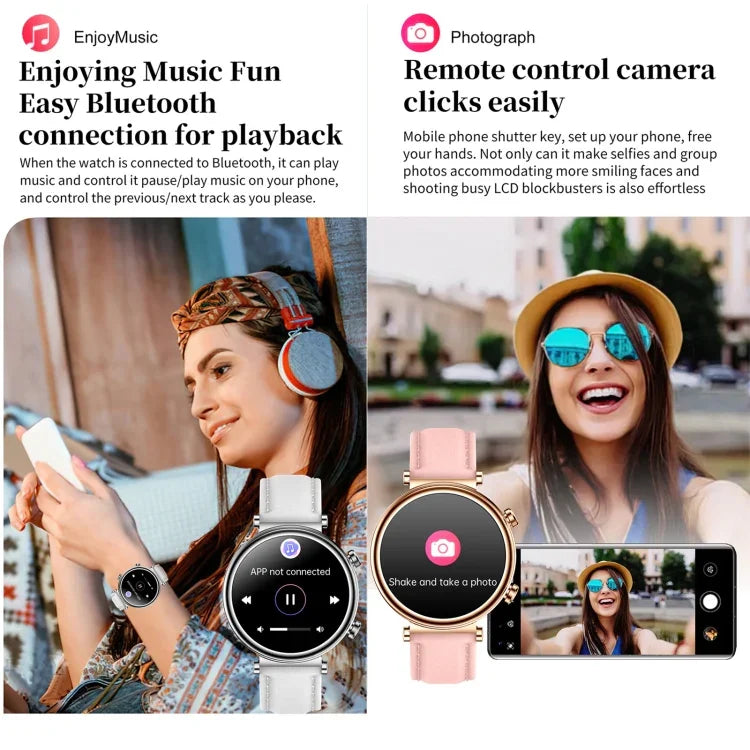 T86 นาฬิกาอัจฉริยะสุขภาพผู้หญิง 1.27 นิ้ว รองรับการโทร Bluetooth / วงรอบประจำเดือน / อัตราการเต้นของหัวใจ / ความดันโลหิต / น้ำตาลในเลือด / ปุ่ม SOS