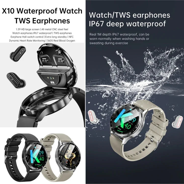X10 นาฬิกาอัจฉริยะพร้อมหูฟัง ขนาด 1.39 นิ้ว กันน้ำ รองรับการโทร Bluetooth / NFC / อัตราการเต้นของหัวใจ
