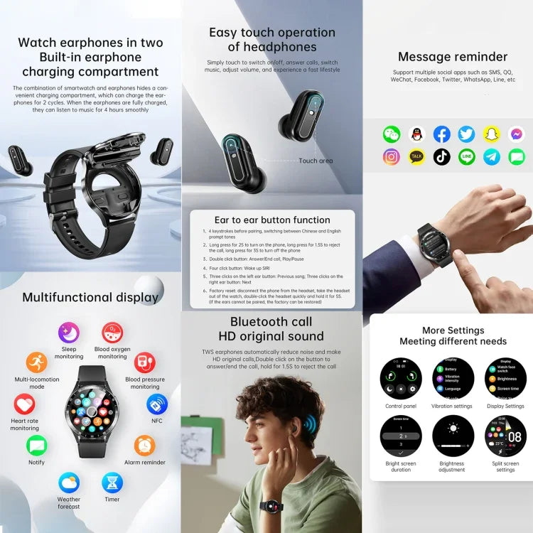 X10 นาฬิกาอัจฉริยะพร้อมหูฟัง ขนาด 1.39 นิ้ว กันน้ำ รองรับการโทร Bluetooth / NFC / อัตราการเต้นของหัวใจ