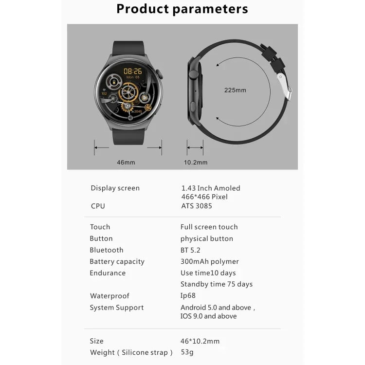 QX10 นาฬิกาอัจฉริยะกีฬา BT5.2 ขนาด 1.43 นิ้ว รองรับการติดตามการนอน / อัตราการเต้นของหัวใจ / ปริมาณออกซิเจนในเลือด / ความดันโลหิต