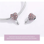 สร้อยข้อมือและสร้อยคอ DIY ประดับลูกปัดหัวใจสีแดงเงินสเตอร์ลิง S925