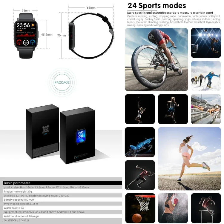 QS16 Pro นาฬิกาอัจฉริยะกีฬา BT5.0 ขนาด 1.83 นิ้ว รองรับการโทรผ่านบลูทูธ / การนอน / ปริมาณออกซิเจนในเลือด / อุณหภูมิ / อัตราการเต้นของหัวใจ / ความดันโลหิต