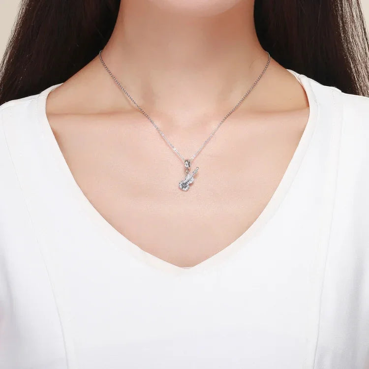 S925 Pure Silver Violin With Zircon DIY Pendant Accessories