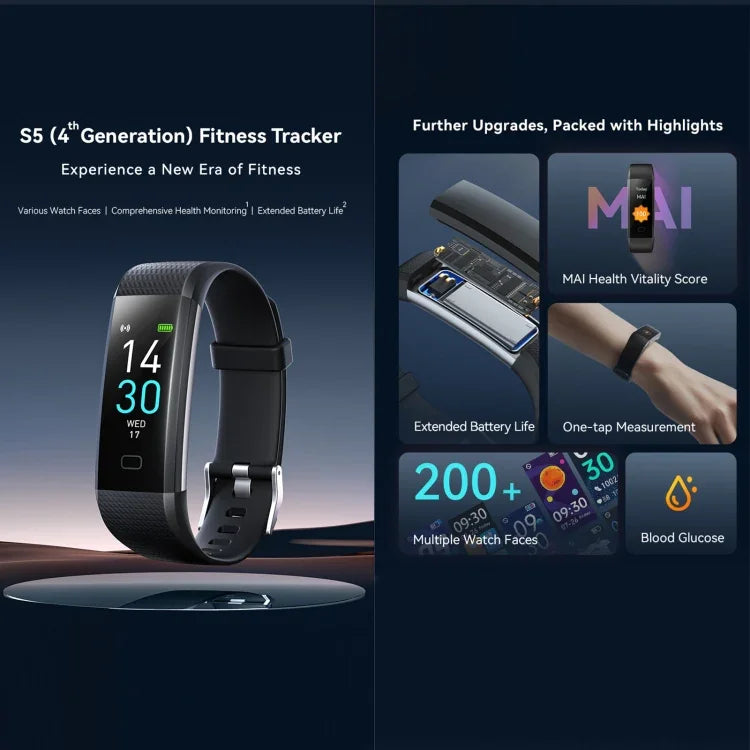 S5-4 สายรัดข้อมืออัจฉริยะกันน้ำ IP68 วัดอัตราการเต้นหัวใจ ติดตามฟิตเนสกีฬา สมาร์ทวอทช์