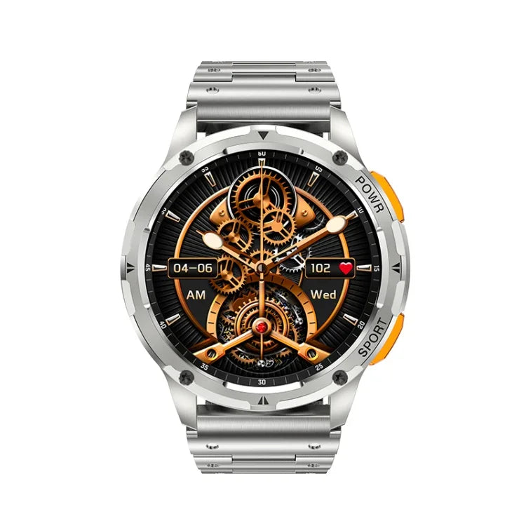AK59 สมาร์ทวอทช์หน้าจอ AMLOED กลม 1.43 นิ้ว สายเหล็ก