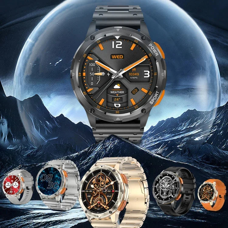 AK59 สมาร์ทวอทช์หน้าจอ AMLOED กลม 1.43 นิ้ว สายเหล็ก