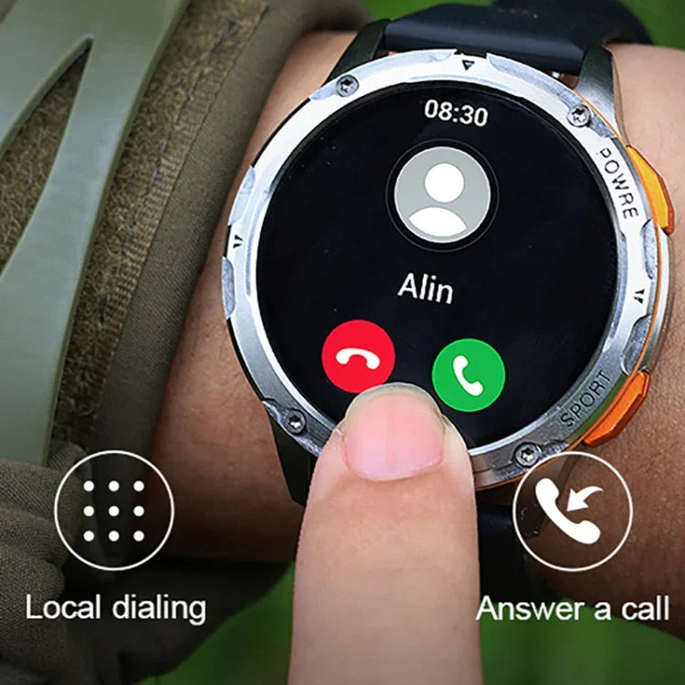 AK59 สมาร์ทวอทช์หน้าจอ AMLOED กลม 1.43 นิ้ว สายเหล็ก
