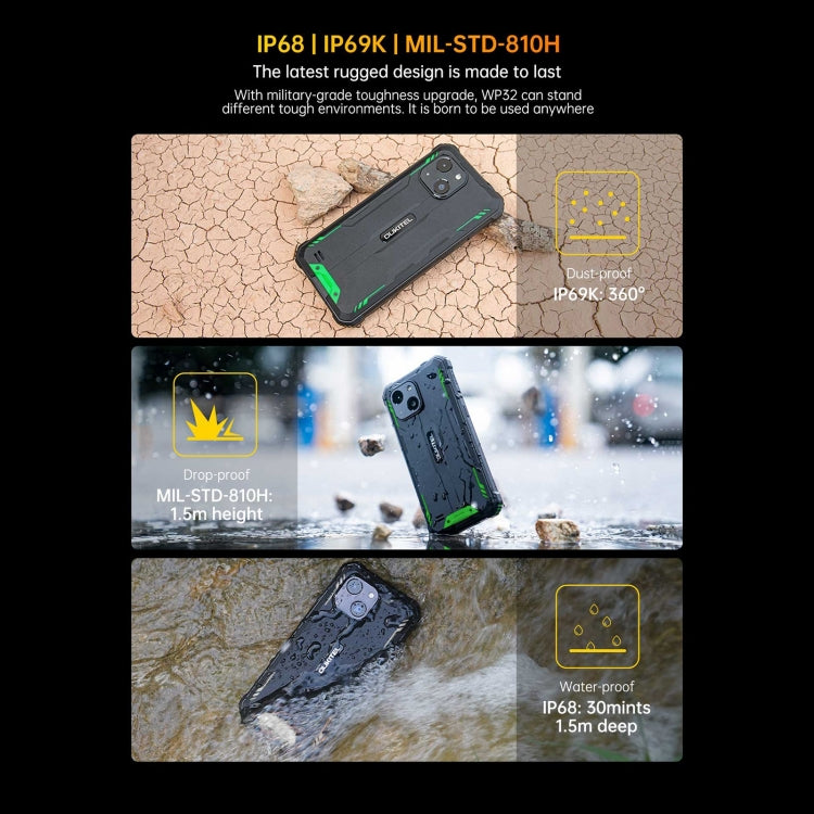 Oukitel WP32, IP68/IP69K, 5.93 นิ้ว Android 13 Unisoc Tiger T606 Octa-core, NFC, OTG, เครือข่าย: 4G, 4GB+128GB
