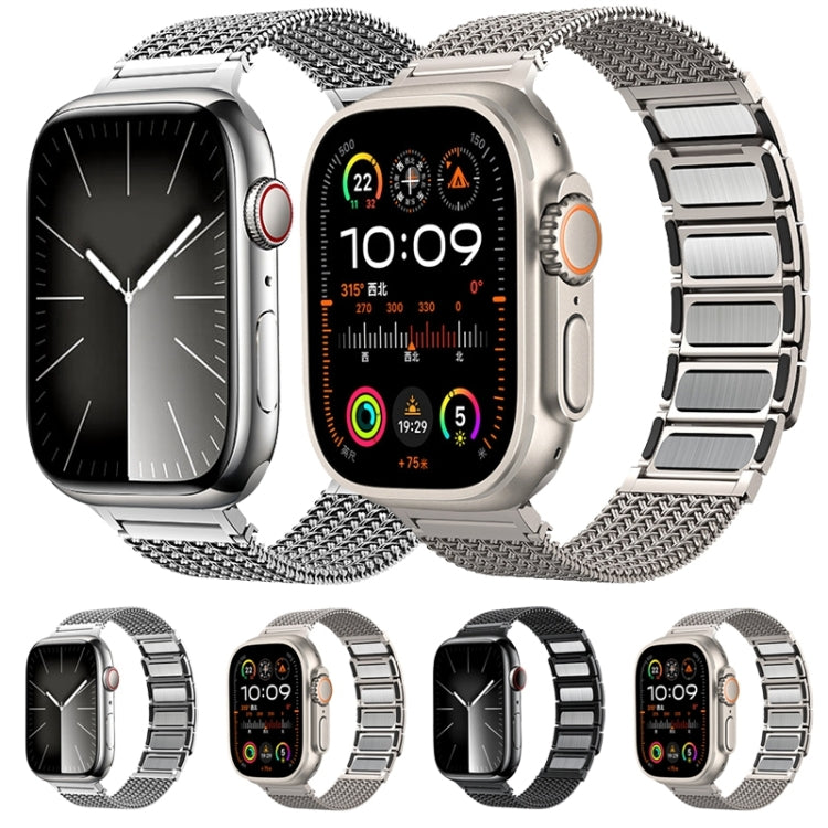 สายรัดนาฬิกาสแตนเลสสตีลแบบถักพร้อมตัวล็อกแม่เหล็ก สำหรับ Apple Watch SE 2023 44mm, สำหรับ Apple Watch SE 2023 40mm, สำหรับ Apple Watch Ultra 2 49mm, สำหรับ Apple Watch Series 9 45mm, สำหรับ Apple Watch Series 9 41mm, สำหรับ Apple Watch Ultra 49mm