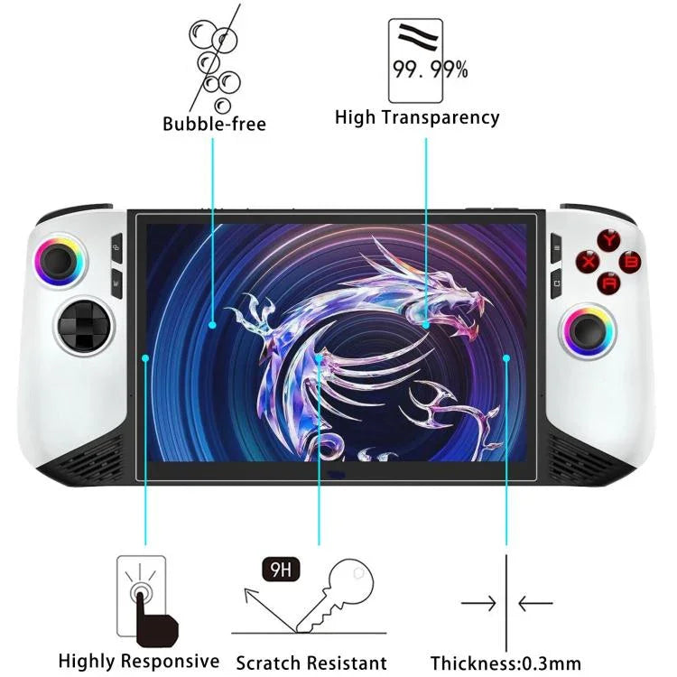 9H 0.3mm Explosion-proof Tempered Glass Film, For MSI Claw 8 AI+, For MSI Claw 7 inch Game Console