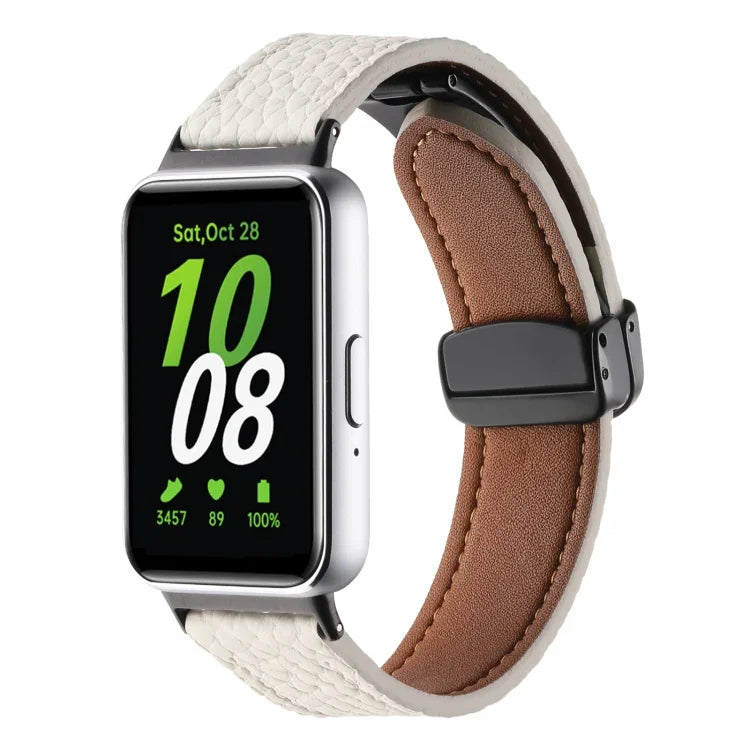 สายหนังหัวเข็มขัดแม่เหล็กสีดำลายลิ้นจี่ สำหรับ Samsung Galaxy Fit 3