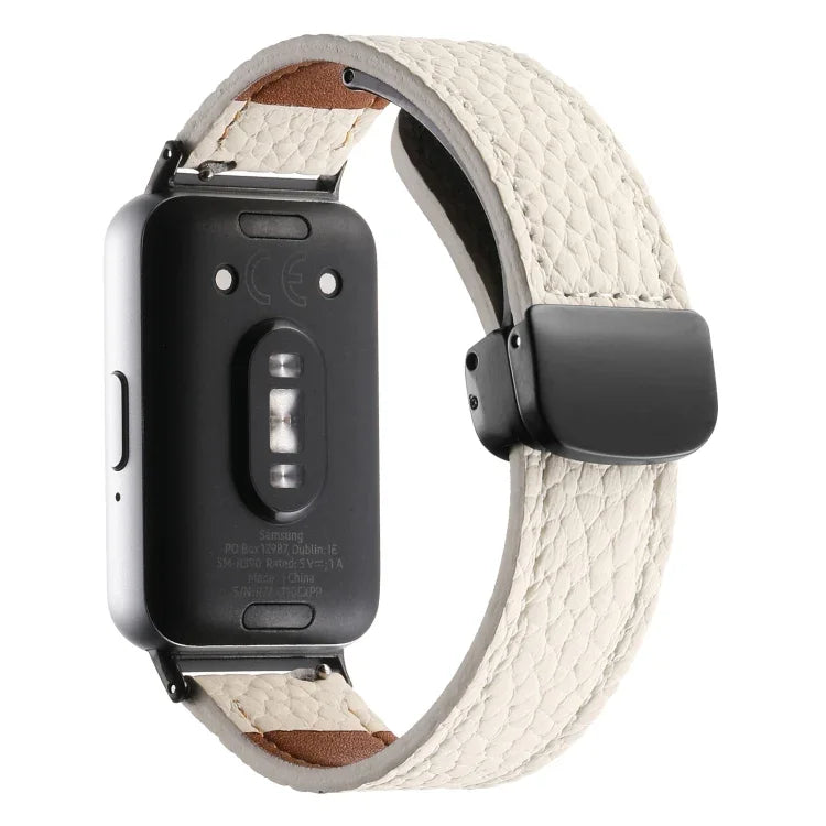 สายหนังหัวเข็มขัดแม่เหล็กสีดำลายลิ้นจี่ สำหรับ Samsung Galaxy Fit 3
