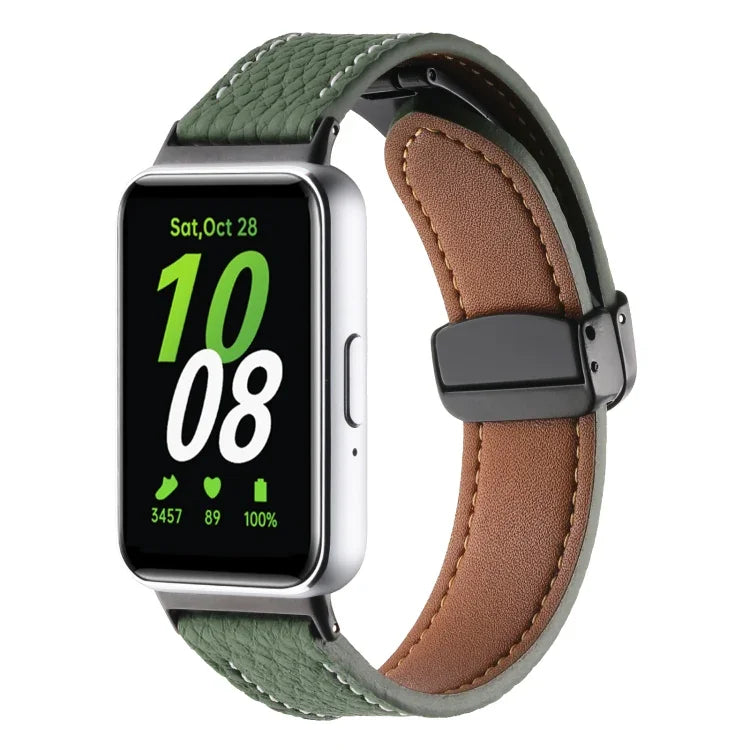 สายหนังหัวเข็มขัดแม่เหล็กสีดำลายลิ้นจี่ สำหรับ Samsung Galaxy Fit 3