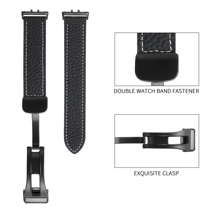 สายหนังหัวเข็มขัดแม่เหล็กสีดำลายลิ้นจี่ สำหรับ Samsung Galaxy Fit 3