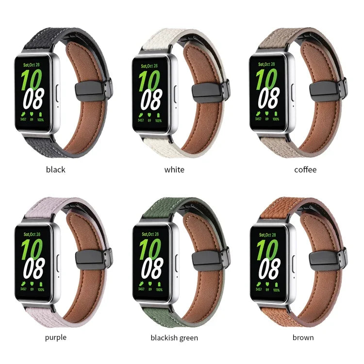 สายหนังหัวเข็มขัดแม่เหล็กสีดำลายลิ้นจี่ สำหรับ Samsung Galaxy Fit 3