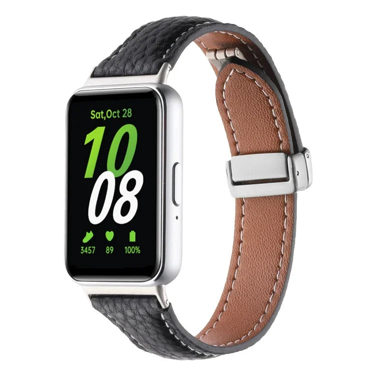 สายหนังบางหัวเข็มขัดแม่เหล็กลายลิ้นจี่ สำหรับ Samsung Galaxy Fit 3