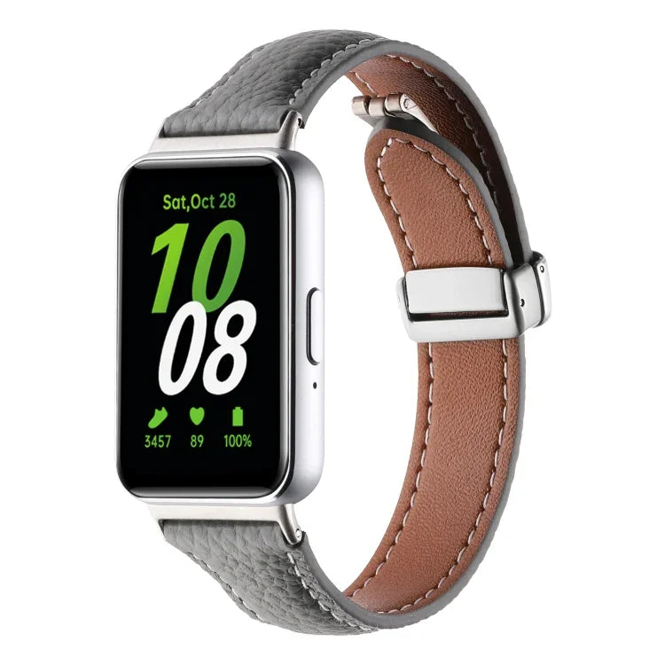 สายหนังบางหัวเข็มขัดแม่เหล็กลายลิ้นจี่ สำหรับ Samsung Galaxy Fit 3