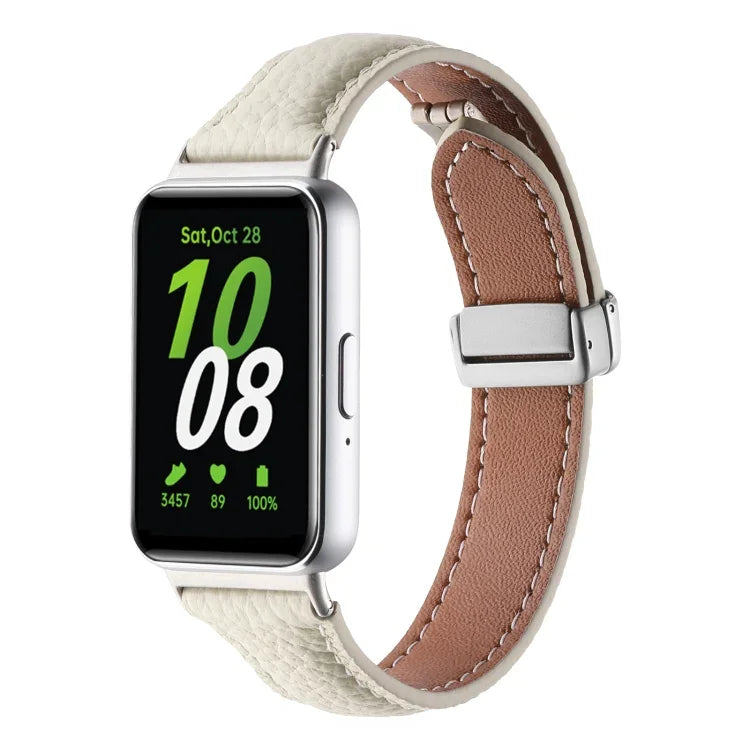 สายหนังบางหัวเข็มขัดแม่เหล็กลายลิ้นจี่ สำหรับ Samsung Galaxy Fit 3