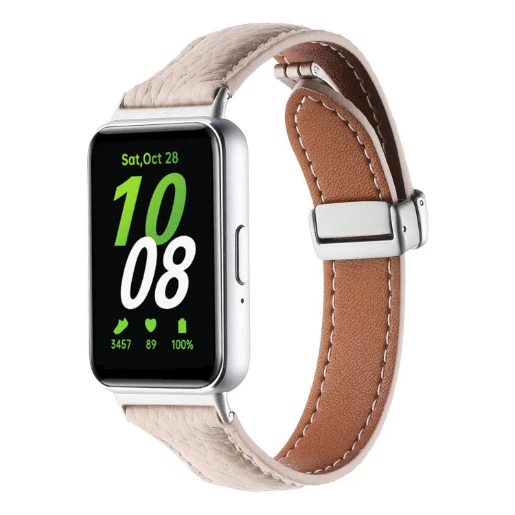 สายหนังบางหัวเข็มขัดแม่เหล็กลายลิ้นจี่ สำหรับ Samsung Galaxy Fit 3