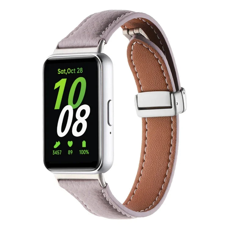 สายหนังบางหัวเข็มขัดแม่เหล็กลายลิ้นจี่ สำหรับ Samsung Galaxy Fit 3