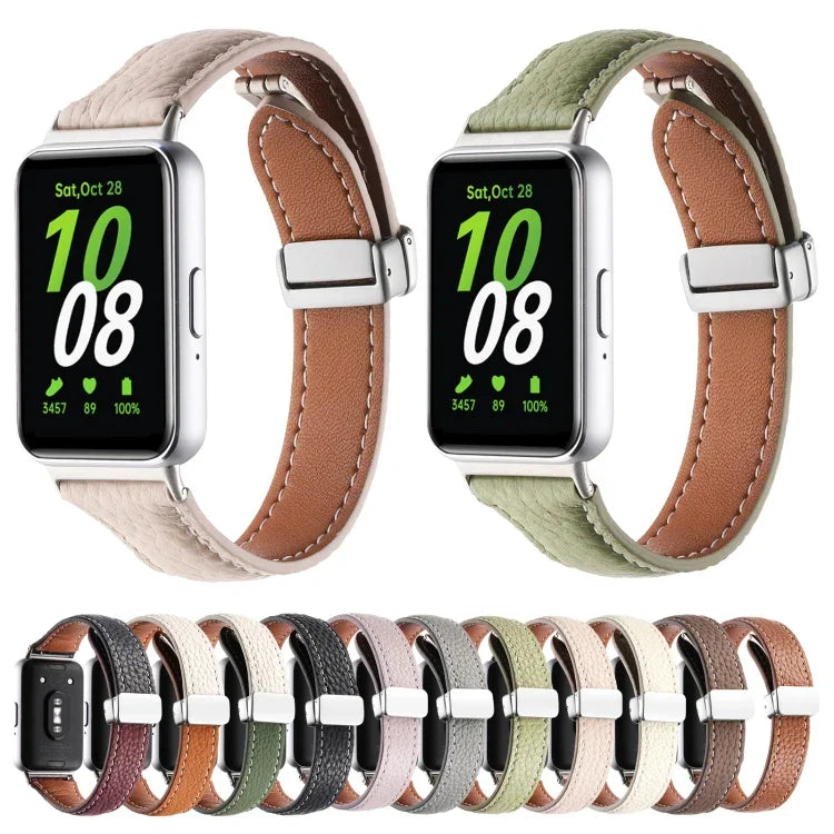 สายหนังบางหัวเข็มขัดแม่เหล็กลายลิ้นจี่ สำหรับ Samsung Galaxy Fit 3