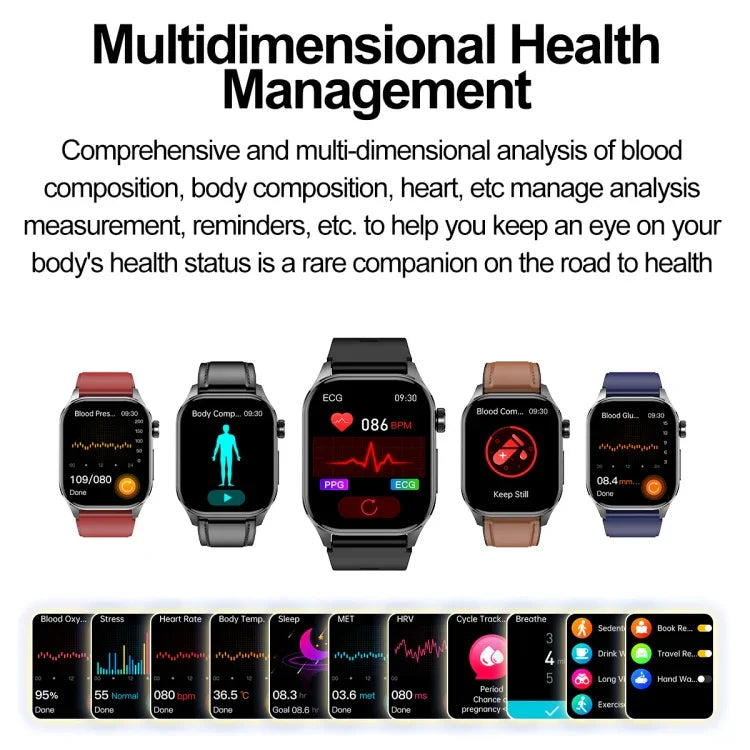 ET580 สมาร์ทวอทช์หน้าจอ AMOLED 2.04 นิ้ว รองรับการโทรบลูทูธ / ฟังก์ชัน ECG